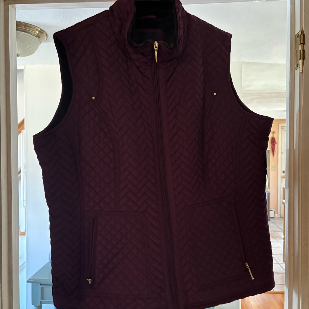 Weatherproof quilted faux fur lined vest new with tags 2x maroon/cranberry
